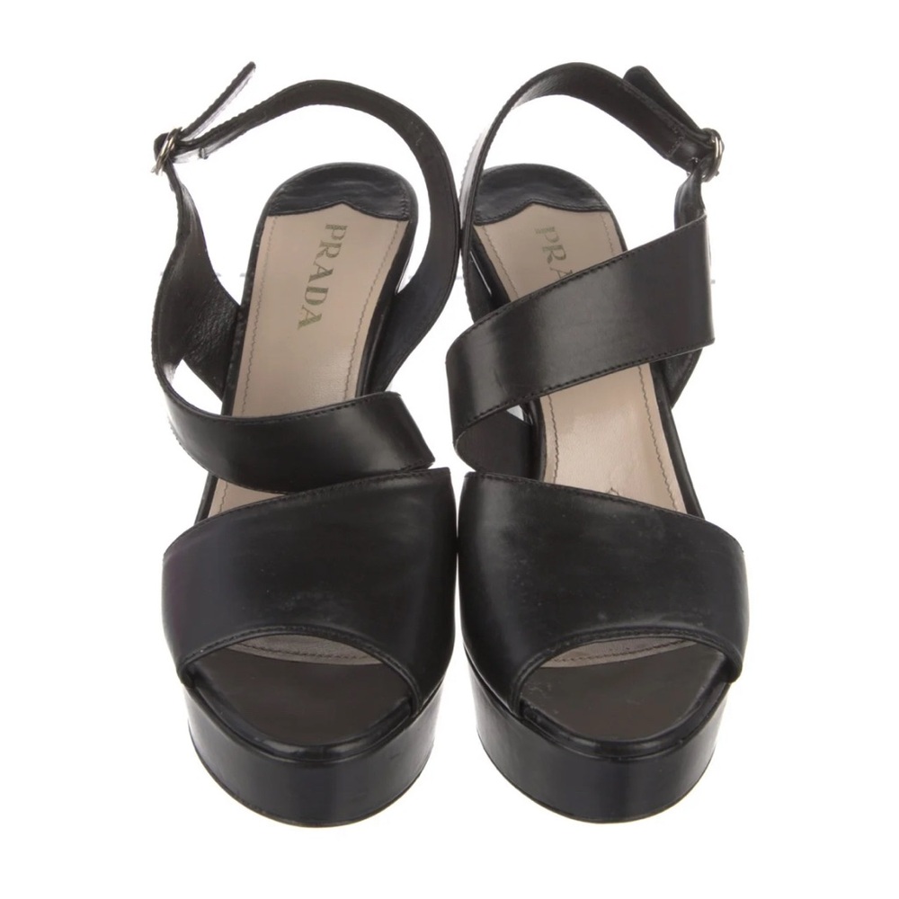 Prada Black Leather Slingback Wedge Sandals 38.5 - Picture 2 of 5